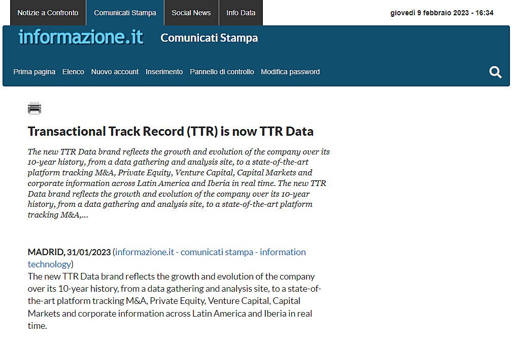 Transactional Track Record (TTR) is now TTR Data